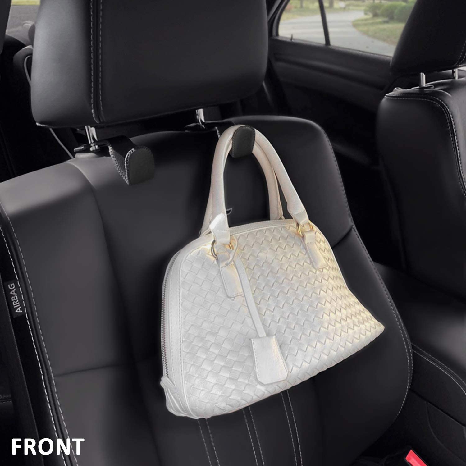 Headrest Hooks for Car, Back Seat Organizer Black Leather Hanger Holde –  Hittstar