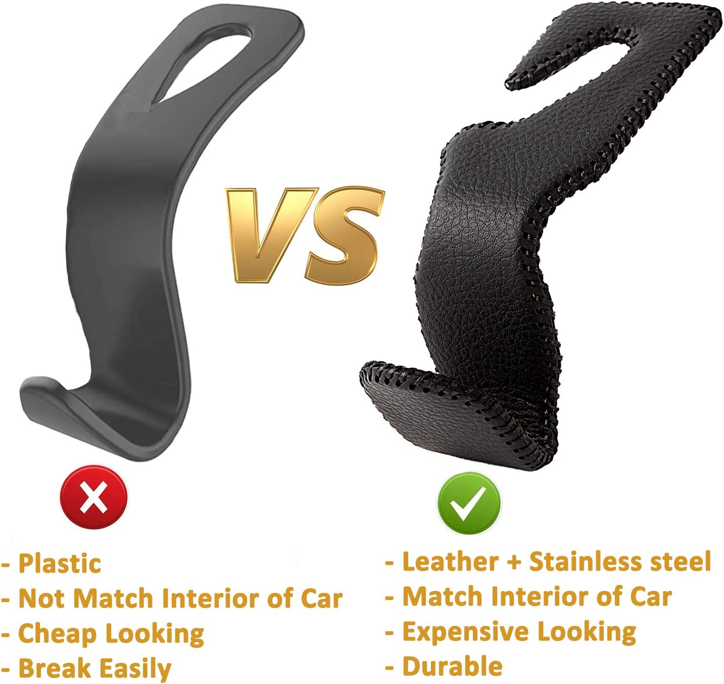 Purse Hook for Car, Superior Leather Headrest Hanger Matching Cars Interior, Brown Back Seat Organizer Storage Holder